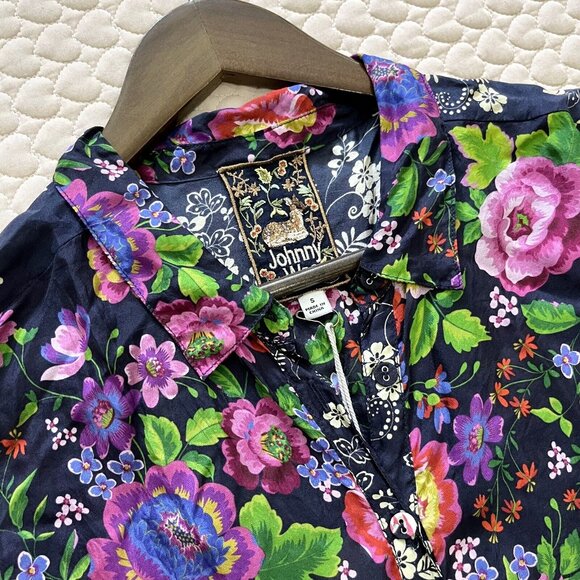 $349 NWD Johnny Was Silk Floral Long Sleeves Blouse Size S - Picture 4 of 11